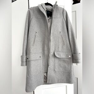 J. Crew wool coat with hood. Grey. Size 4.